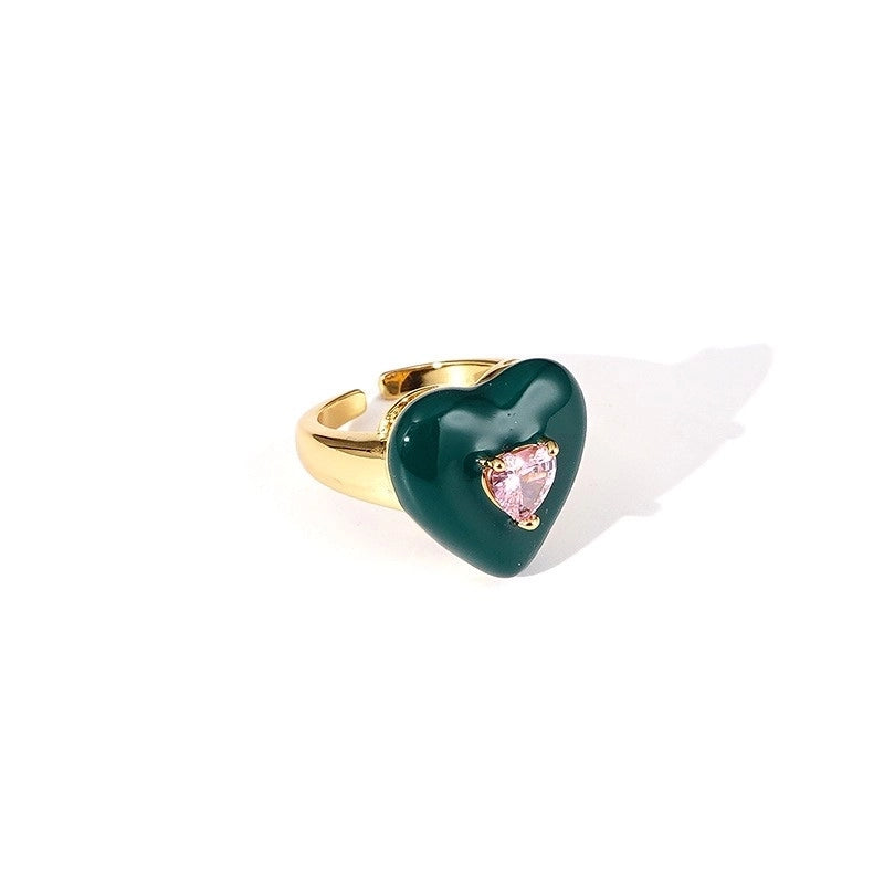 Copper Gold Plated Silver Plated Classical Retro Inlay Heart Shape Zircon Open Rings