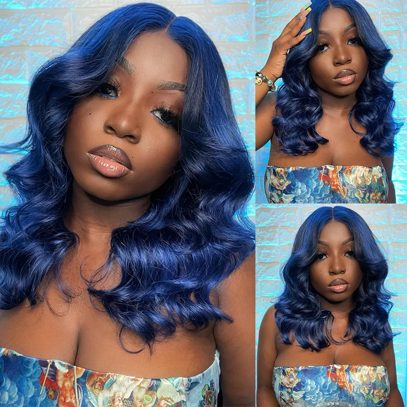 Jewtribute Hair®|Blue Short Bob Closed Wig Wavy Brazilian Remy Wig