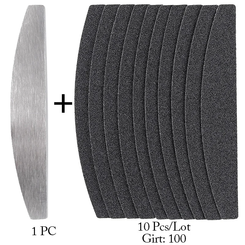 Double-Sided Straight Replacement Nail File SandPaper Pads With Metal Handle Grey /Black Buffer Strips 100/180/240 Remove-Nail Inspo