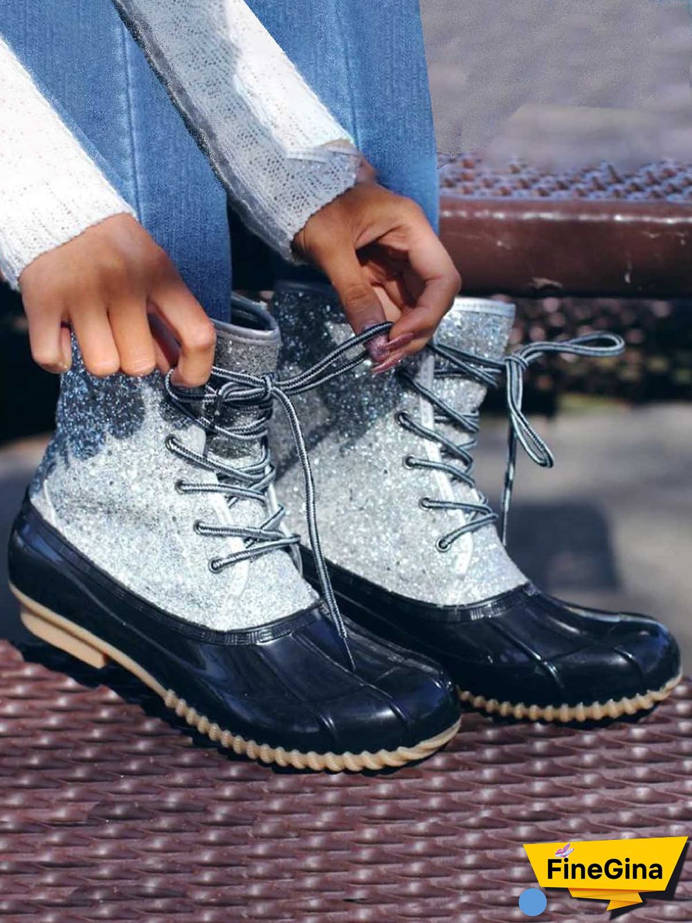 Glitter Leopard Contrast Panel Duck Bill Rain Boots