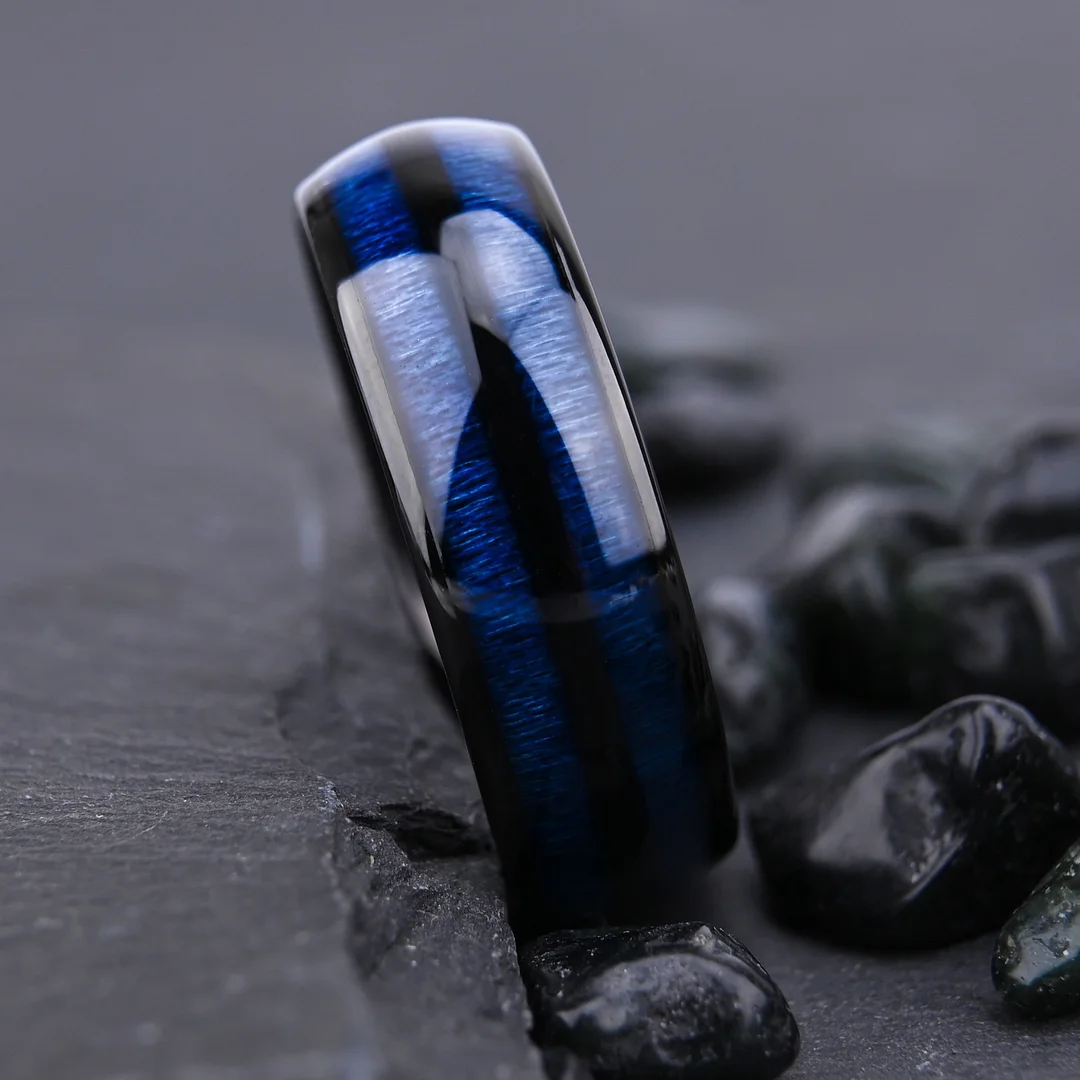 8MM Spherical Black 875 Tungsten Carbide Rings Double Maple Wood Blue Tungsten Wedding Bands