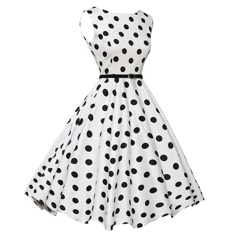 Summer Casual Dress Women  Polka Dot Retro Swing Gown Pin Up Robe Vintage 60s 50s Rockabilly Sundress