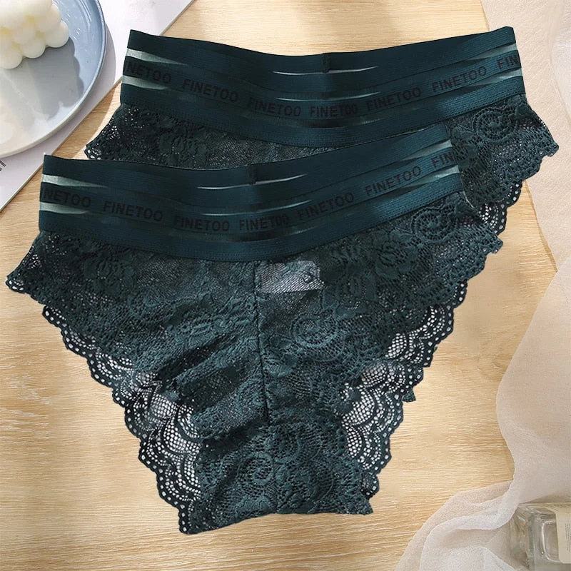 FINETOO 2PCS/Set L-XXL Floral Lace Women Panties High Waist  Sexy Lace Underwear Woman Letter Lingerie Female Seamless Briefs