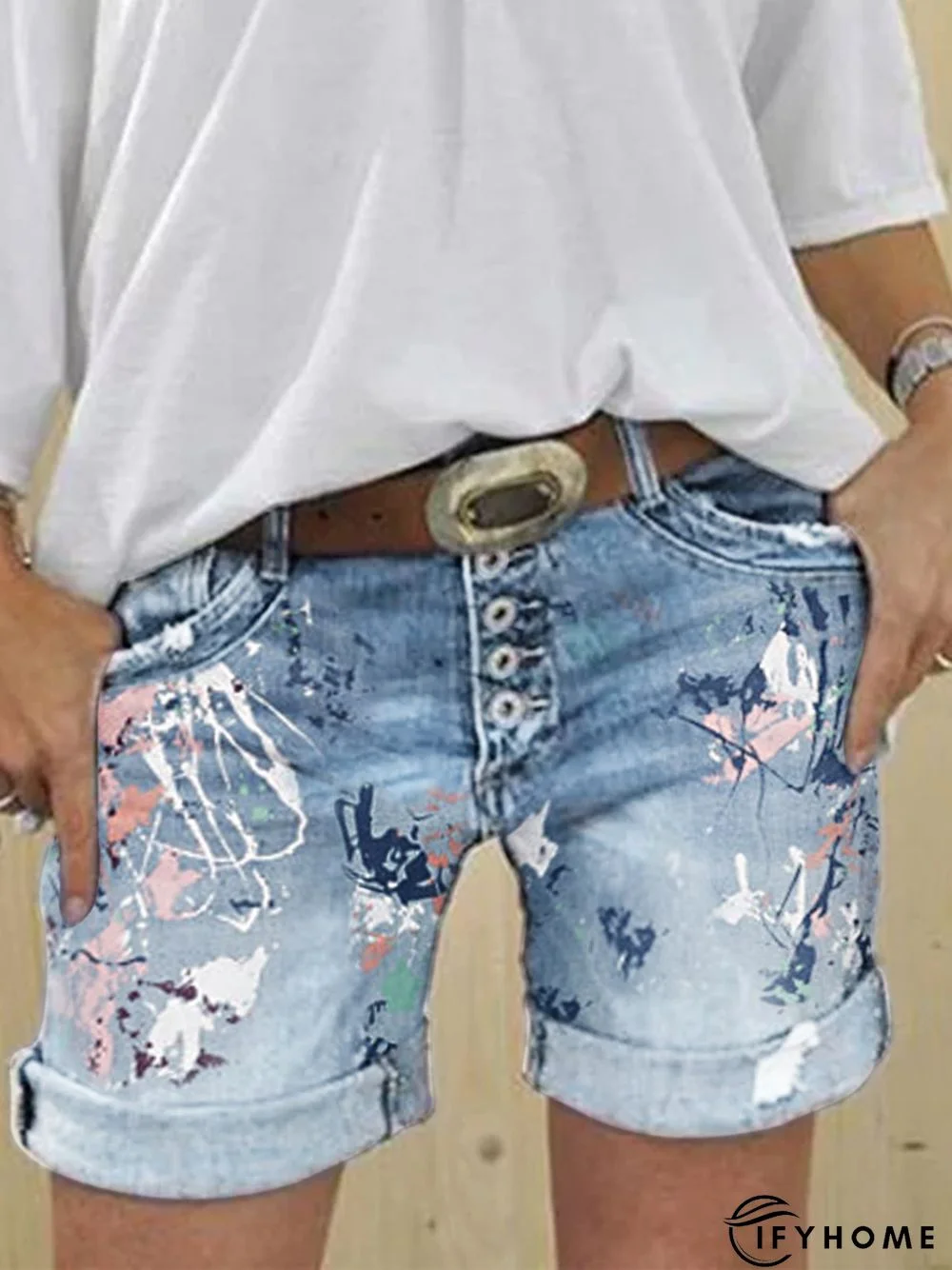 Denim Regular Fit Abstract Denim Shorts | IFYHOME