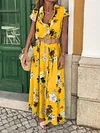 Floral Short Sleeves V-neck Maxi Dress