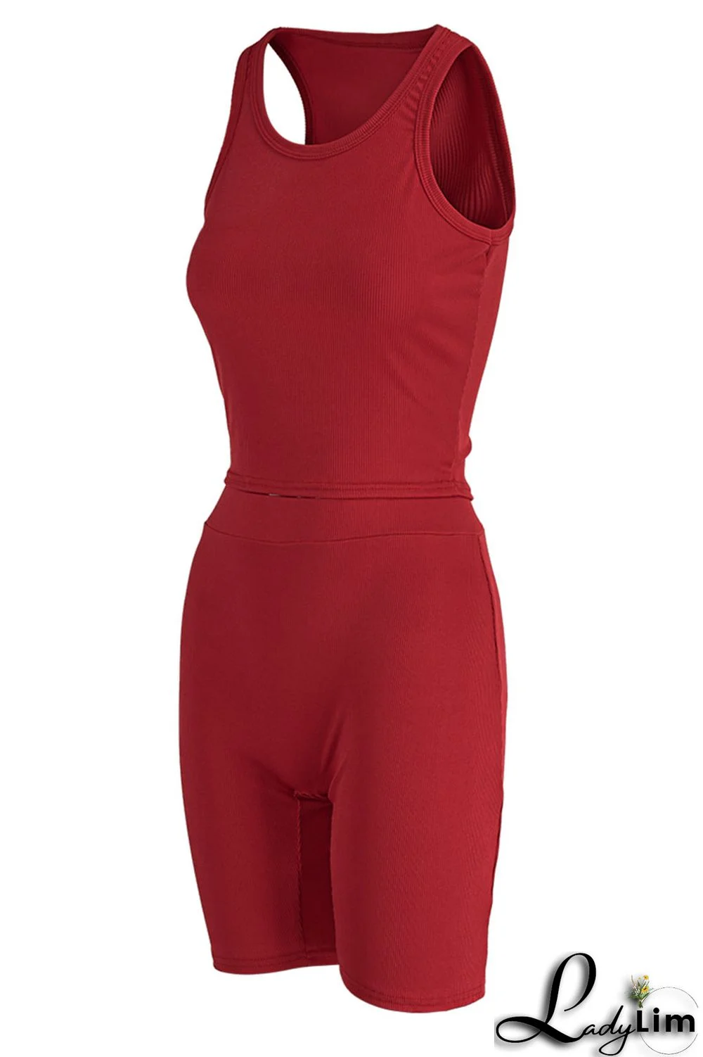 Blue Casual Solid Split Joint O Neck Sleeveless Two Pieces