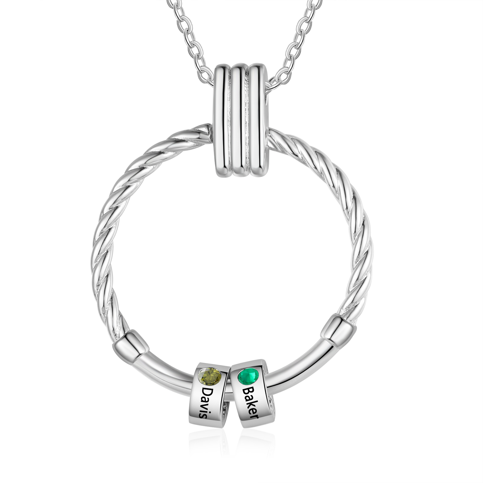 2 Names - Personalised Circle Pendant Necklace Custom Birthstones & Names Necklace Birthday Gift for Her-Jessemade AU