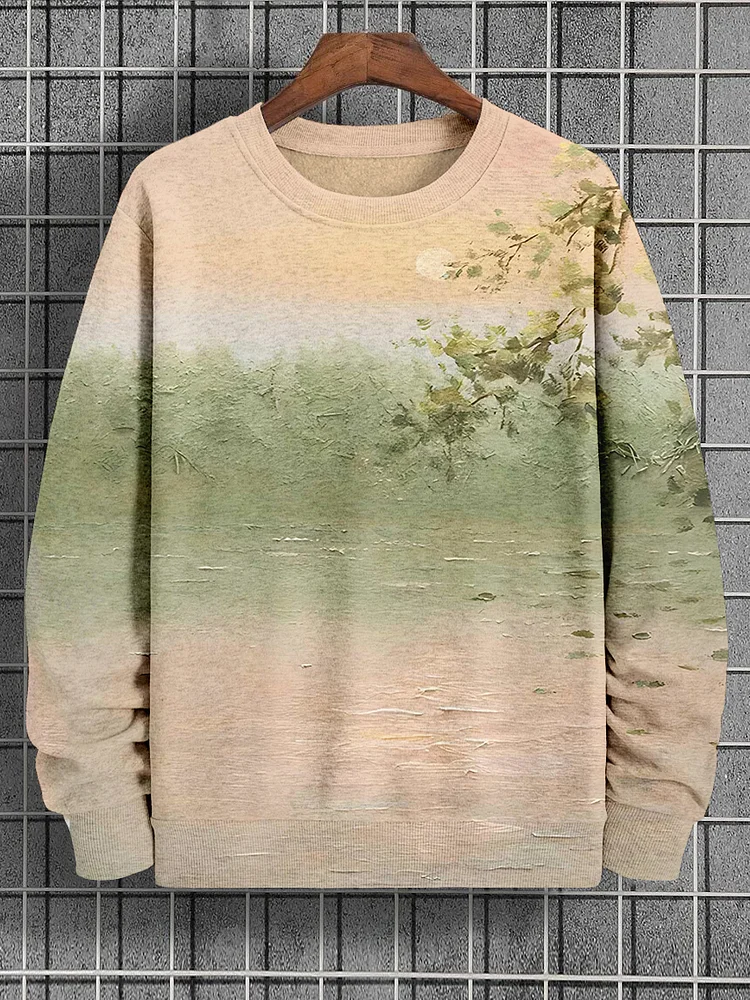 Men's Sunset River Scenery Art Print Casual Sweatshirt