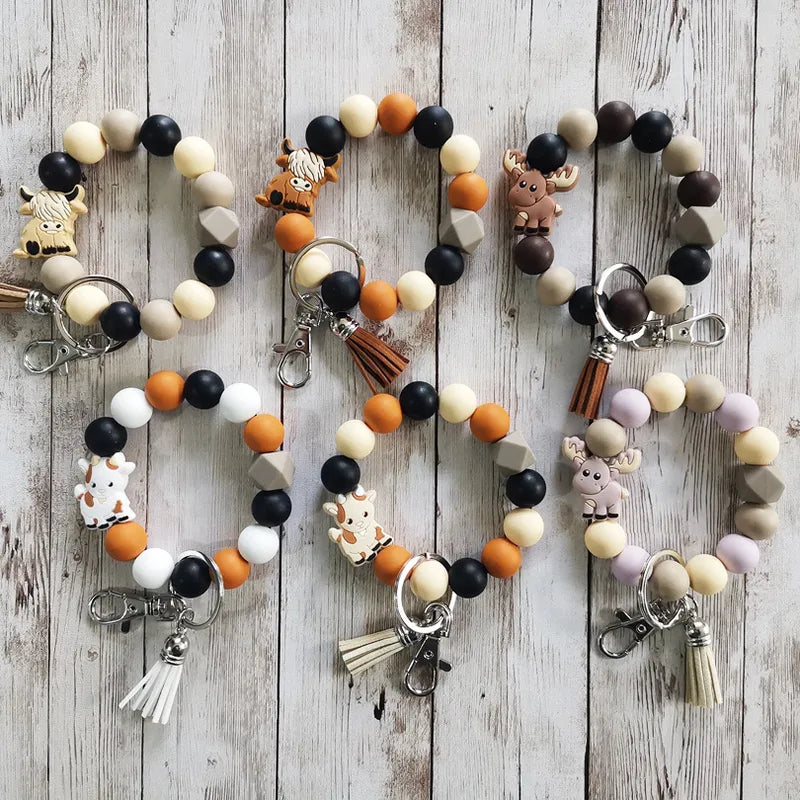 Classic Style Animal Alloy Wooden Beads Silica Gel Bag Pendant Bracelets Keychain