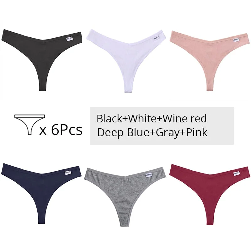 FINETOO Trendy Letter Thongs Cotton G-string Underwear M-XL Girls Bikini Underpants Comfortable Thong Panties 6Pcs Female Panty