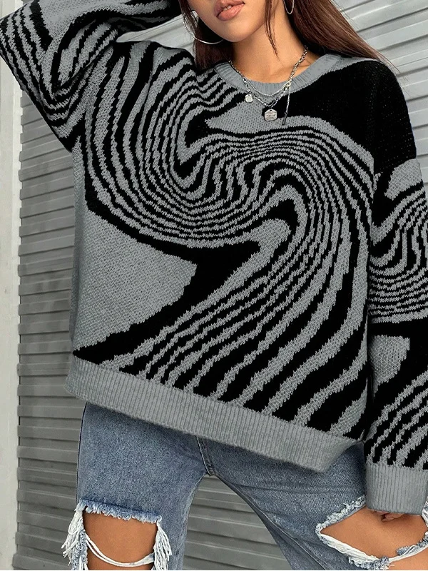 Nigikala Nigikala Vintage Ripple Round Collar Collar Sweater Fashion Design Lazy Knitted Shirt