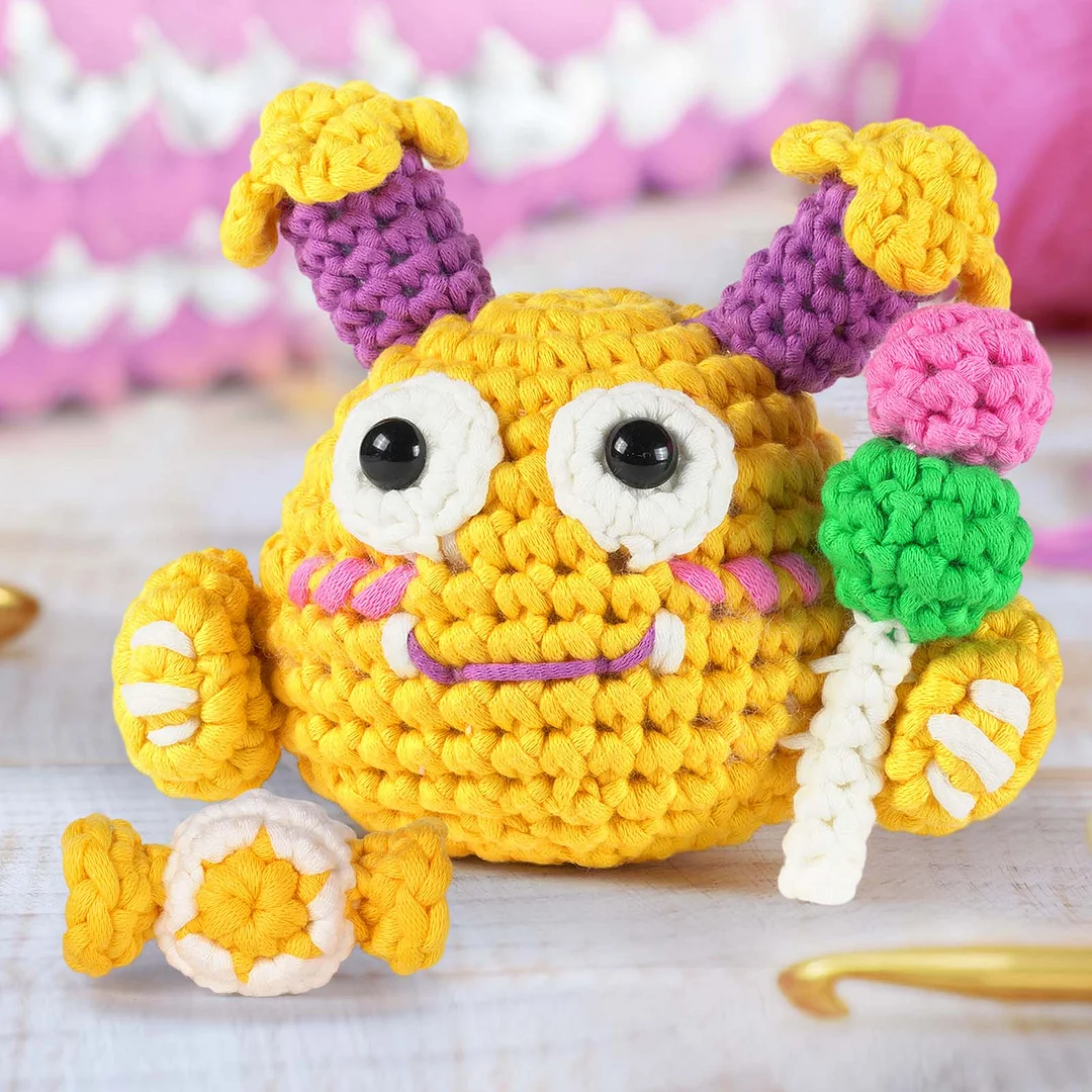 MeWaii® Crochet Pink And Yellow Monster Crochet Kit for Beginners with Easy Peasy Yarn