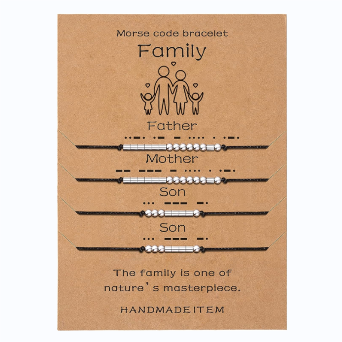 4 Pcs Morse Code Bracelets for Family Adjustable Bracelets with Message Card Father, Mother, Son & Son bracelets