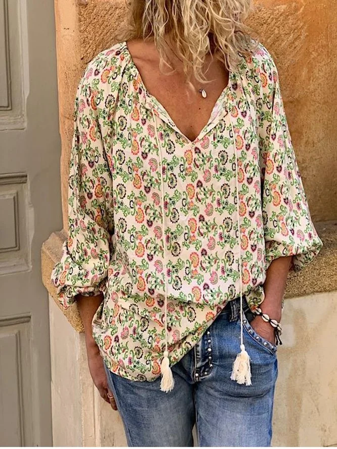 Printed Dyed Long Sleeve Blouse