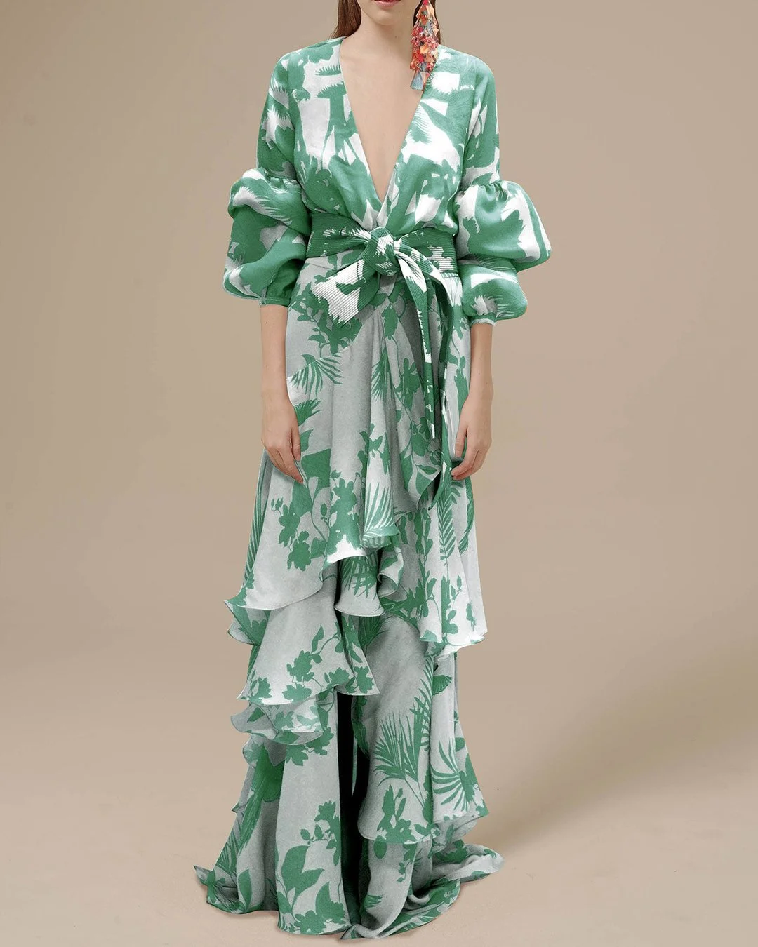 Brownm Fashion Print Holiday Chiffon Dress Deep Dresses