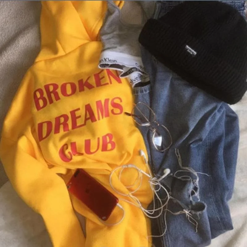 Broken Dreams Club Harajuku Checkerboard Pattern Sleeve Hoodie Jumper SP13696