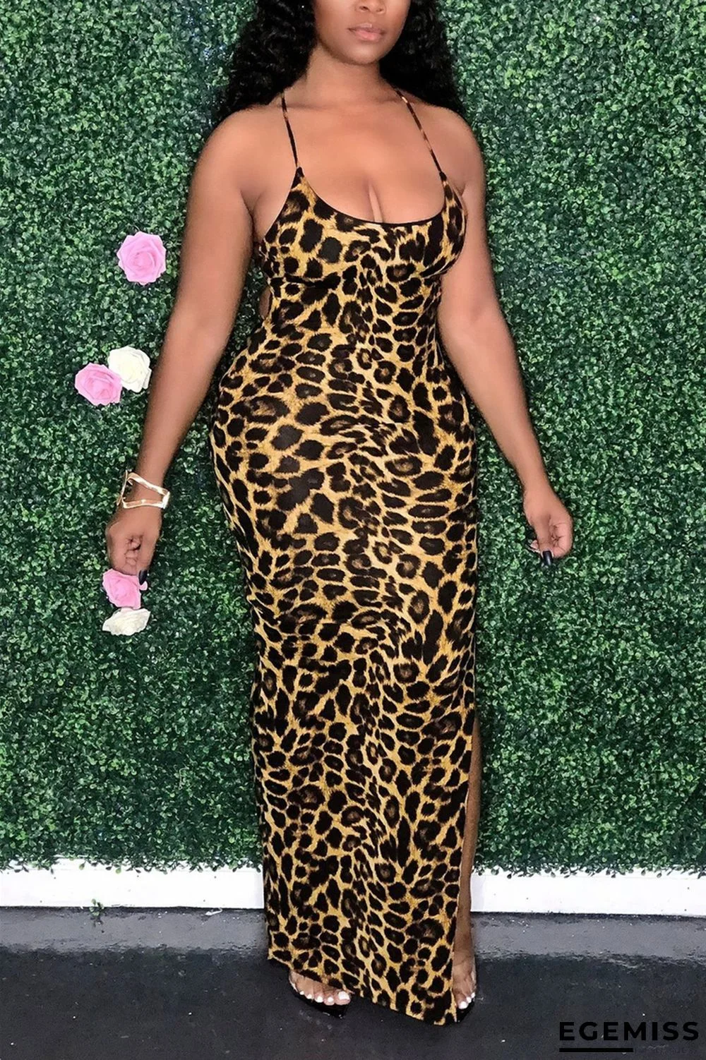 Yellow Sexy Off The Shoulder Sleeveless Spaghetti Strap Floor Length Print Dresses | EGEMISS