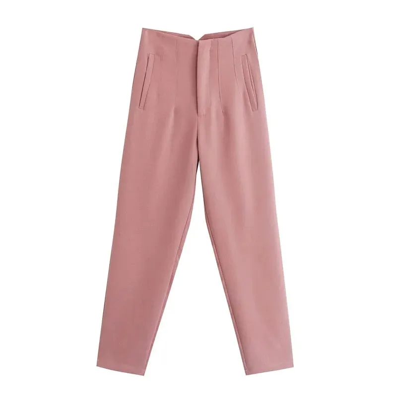 Za Women's Pants Office Ladies Blazer Harem Pant Pink High Waist Trousers Solid Loose Pant Khaki Elegant Fashion Pockets Beige