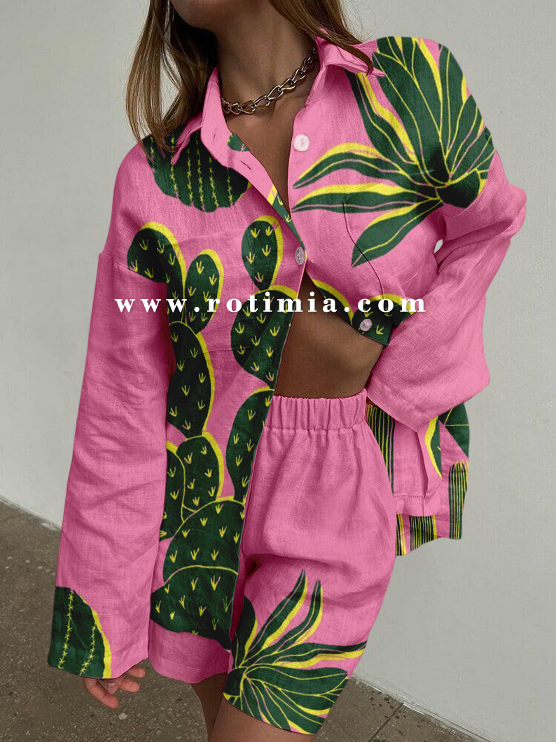 Rotimia Contrast cactus print two-piece set