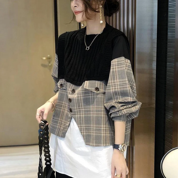 Shift Paneled Checkered/plaid Casual Shirts & Tops QueenFunky