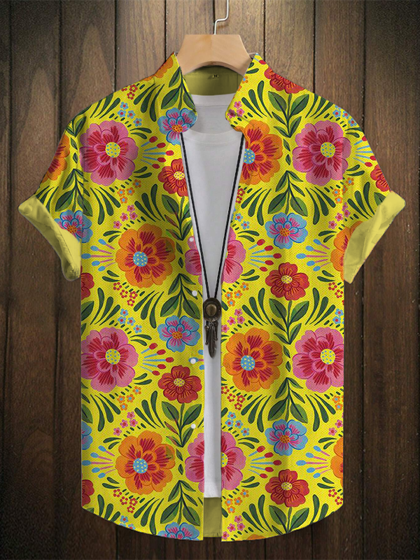 Men's Flower Vacation Art Print Short Sleeve Shirt