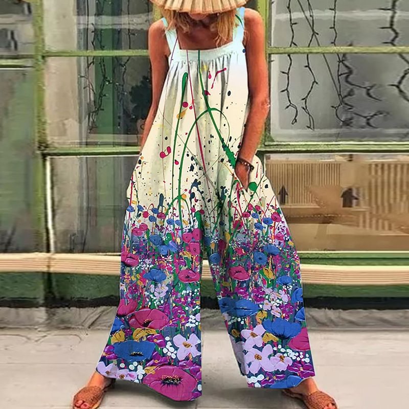 Fashionable Printed Loose Jumpsuit