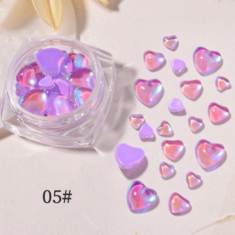 Candy Colors Mixed Size Love Heart Design 3D Nail Art Decoration Glass Crystal Beads AB Rhinestones DIY Flatback Acrylic Stones-Nail Inspo