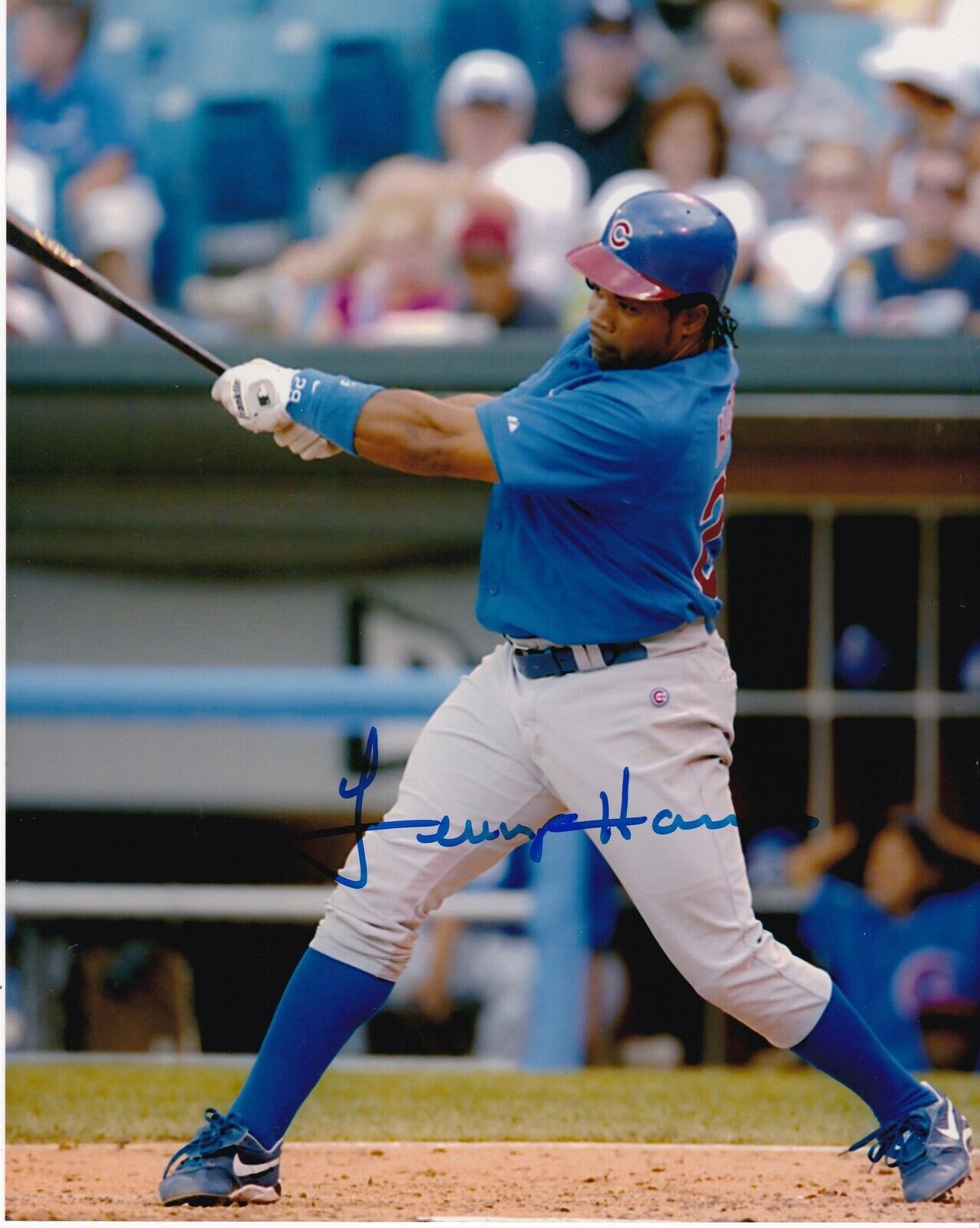 LENNY HARRIS CHICAGO CUBS ACTION SIGNED 8x10