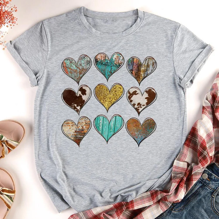 Hearts With Cow Hide Valentine‘s Day T-shirt Tee-011556-Annaletters