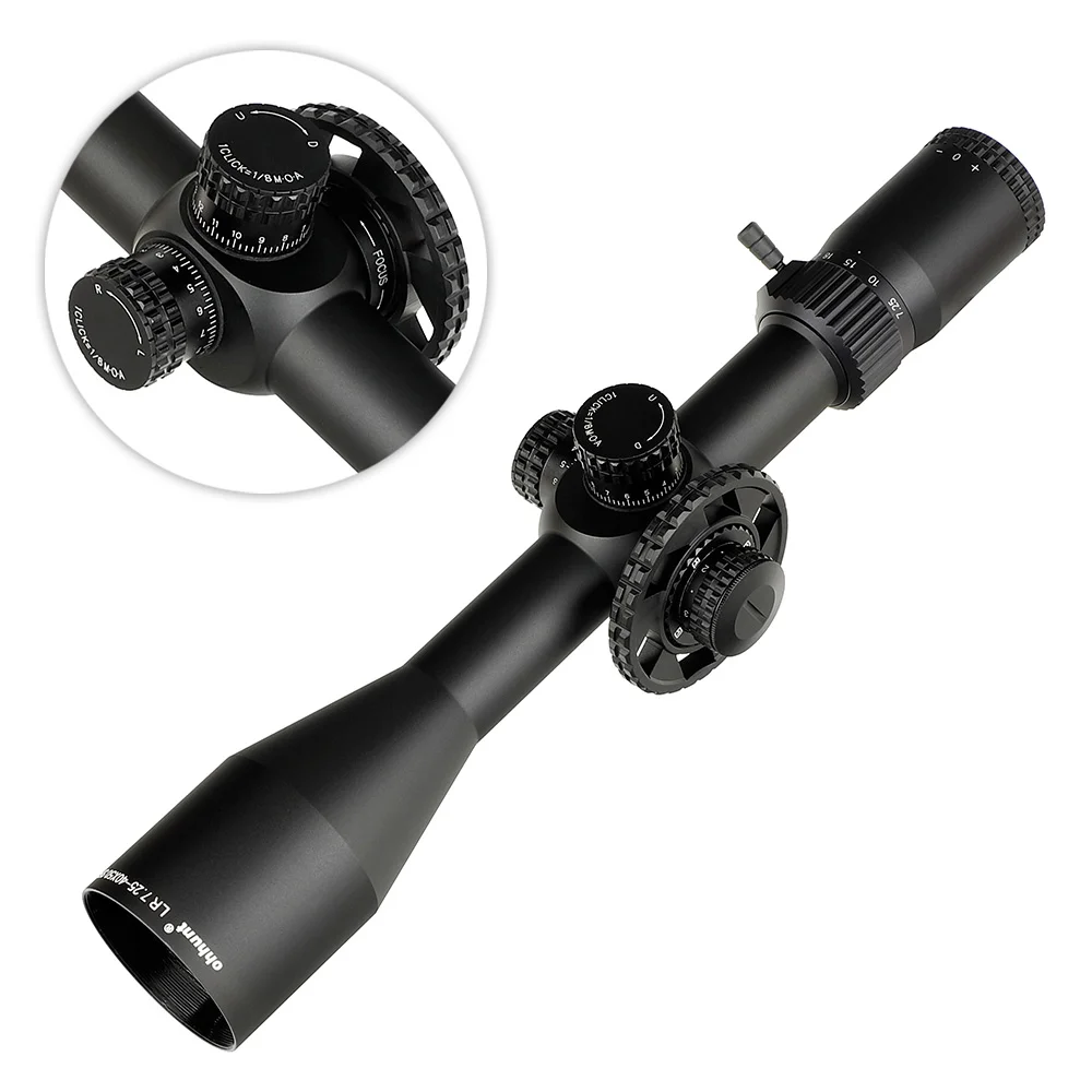 ohhunt&reg; LR 7.25-40X50 SFIR Scope,Side Parallax,Glass Etched Reticle,Red Illumination,Turrets Lock Reset,Sunshade