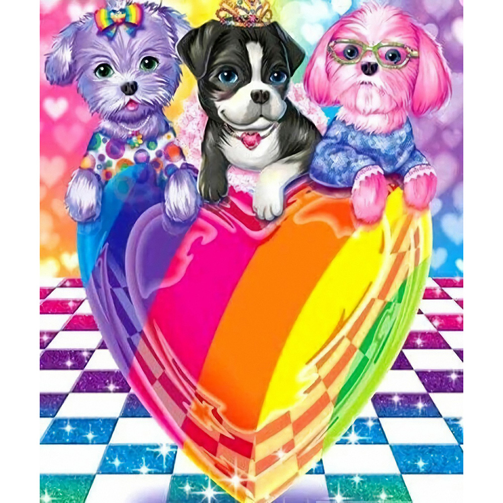 

30*40CM - Color Heart Dogs - Round Drill Diamond Painting, 501 Original