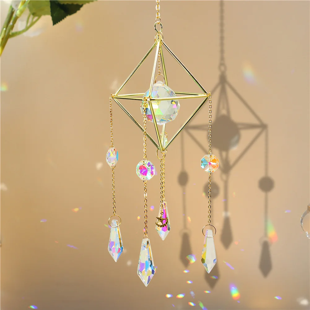 Crystal Sunburst Suncatcher Hanging Modern Star Moon Prism Handmade Pendant