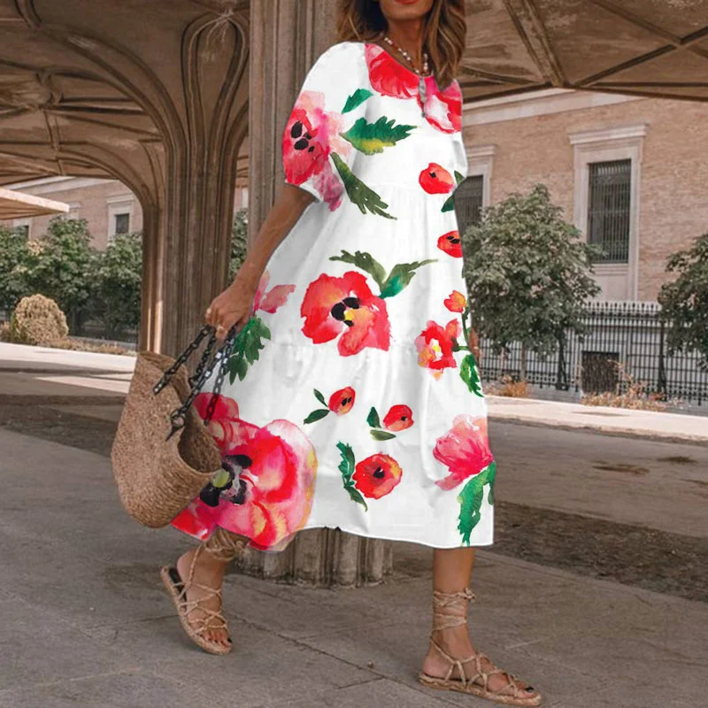 Resort Floral Print Midi Dress