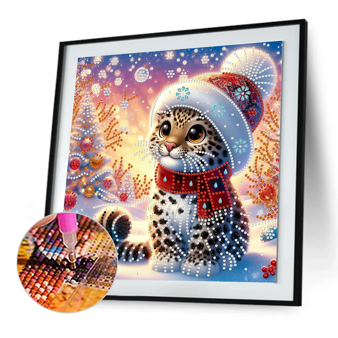 Christmas Leopard - Diamond Painting - Partial Special Shaped Drill(Canvas|30*30cm)