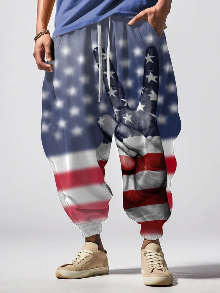 Men's Peace American Flag Art Loose Drawstring Waist Sweatpants