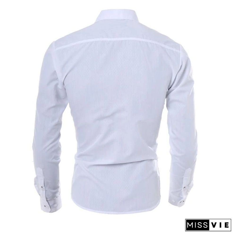 Brand Design Men Fashion Cotton Solid Long Sleeve Shirt