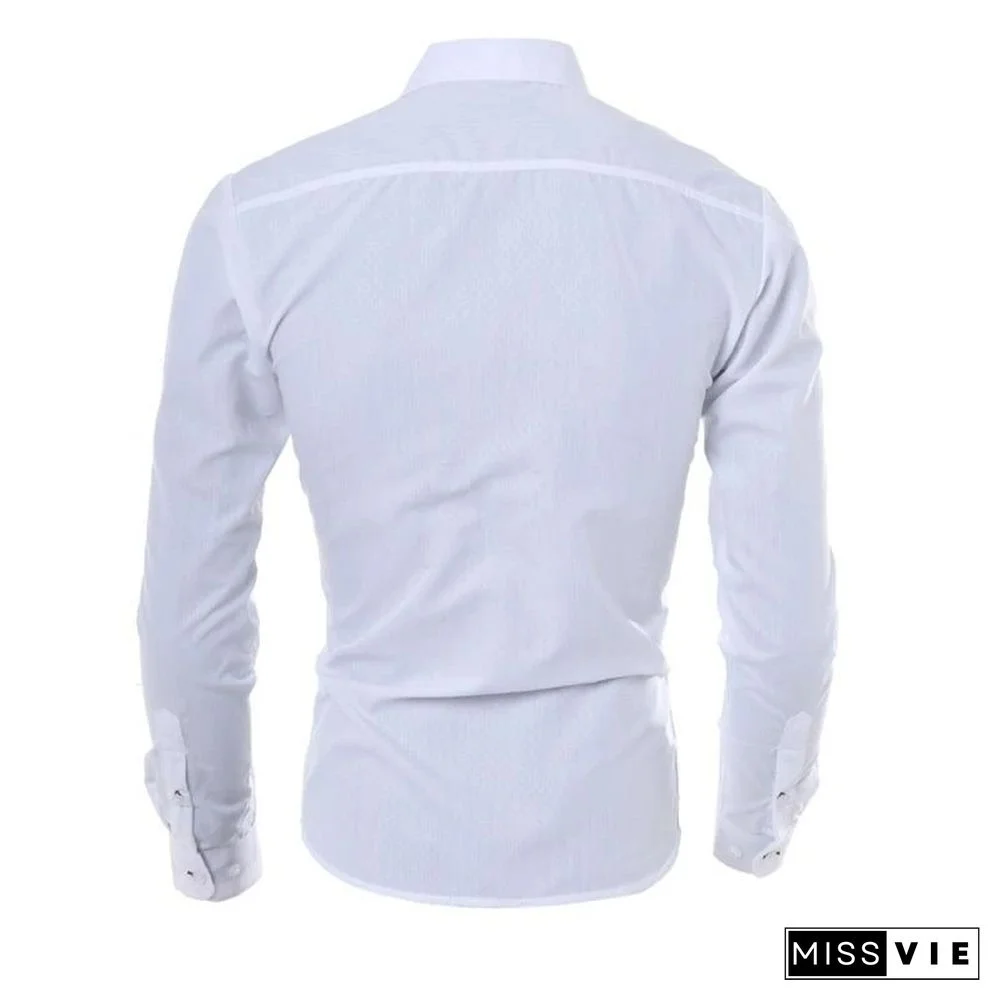 Brand Design Men Fashion Cotton Solid Long Sleeve Shirt