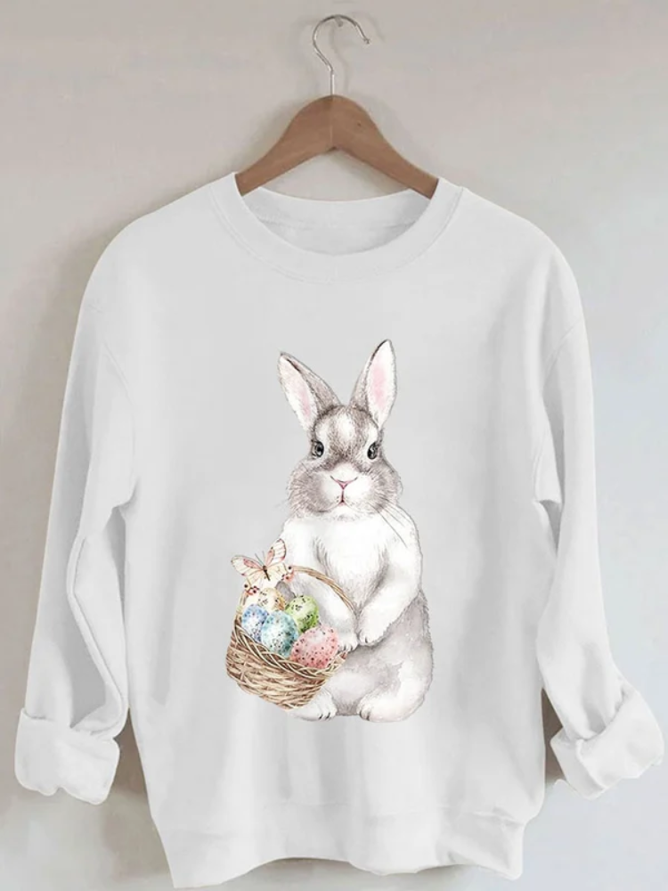 Women's Easter Bunny Print Round Neck Long Sleeve Sweatshirt wearshes