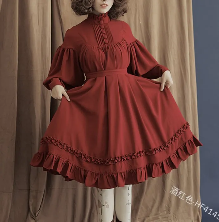 Uveng Uveng COS Suit New Long-Sleeved Loose Button-Collar Lace Lantern Sleeve Decoration Lolita Dress