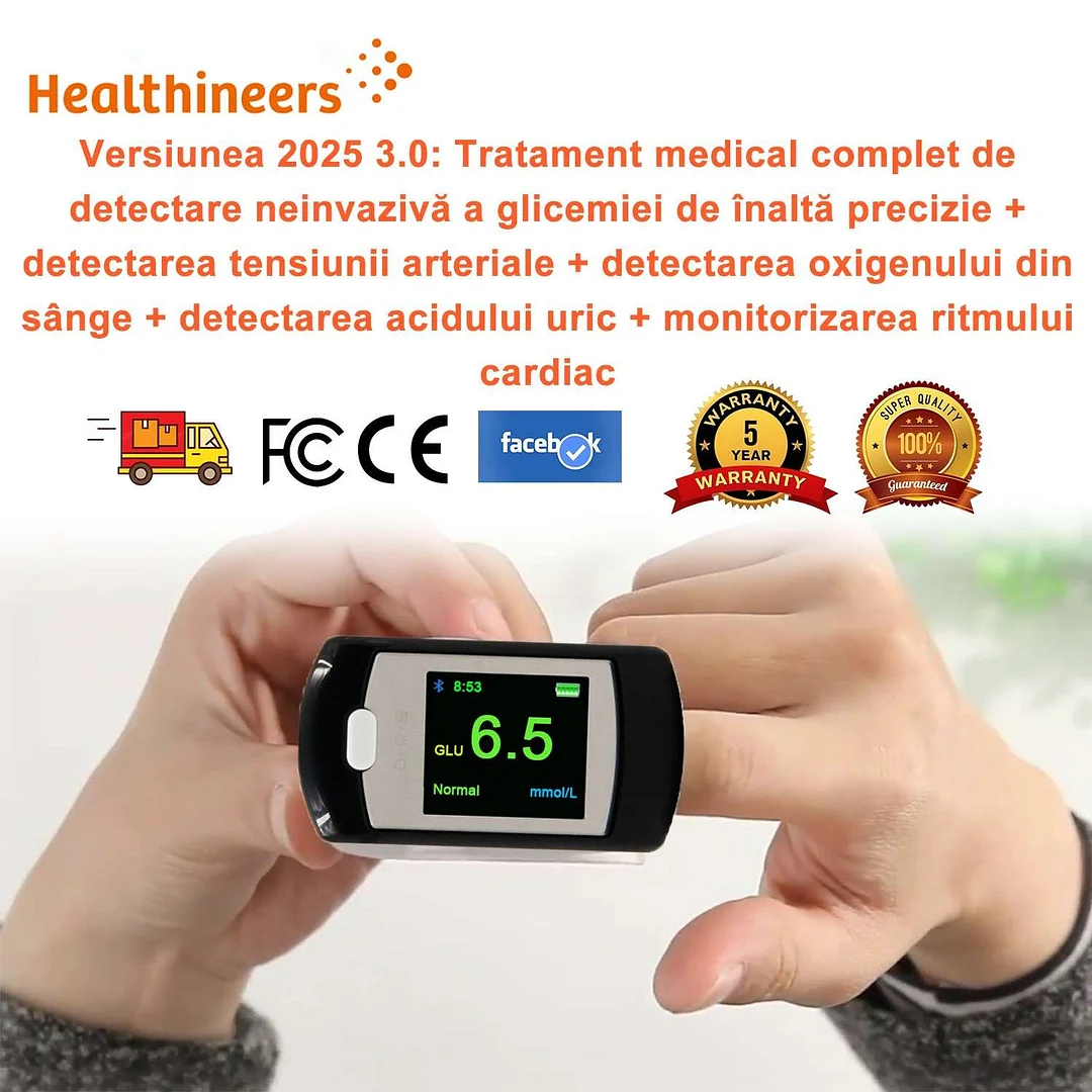  Glucometru neinvaziv (măsurare &icirc;n 5 secunde/precizie de 99%)