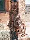 Leopard Print Lace Split-Joint Spaghetti-Neck Maxi Dress