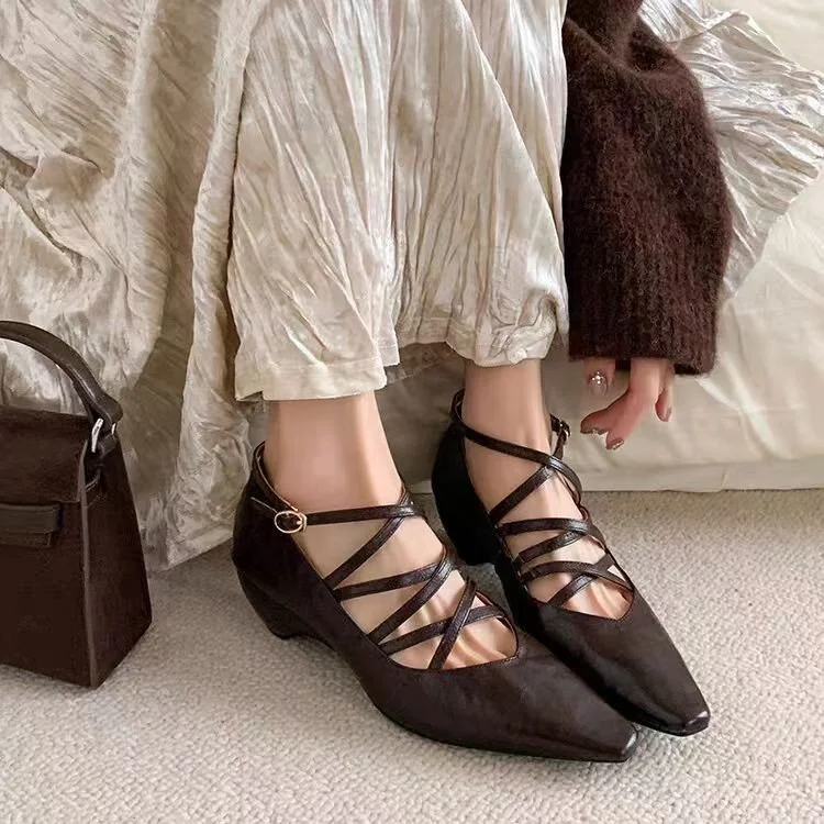 Churchf Churchf So Beautiful ~! China Wind Square Slope With Cross Strap Buckle High Heels Wear Fashion Single Shoes Women