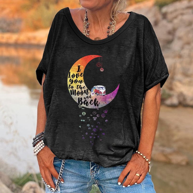 I Love You To The Moon And Back Printed Women's T-shirt