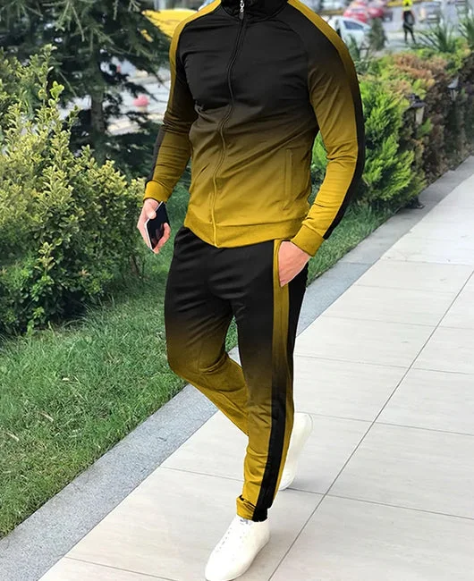 Stand Collar Ombre Zipper Jacket & Pants Set