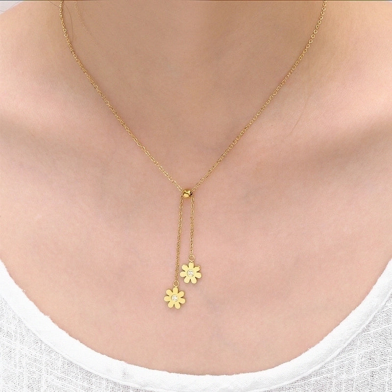 304 Stainless Steel 18K Gold Plated Casual Minimalist Plating Flower Pendant Necklace