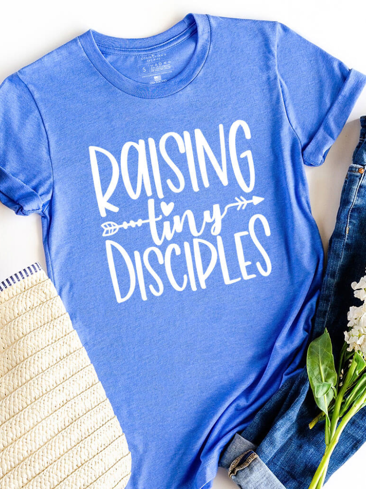 Raising Tiny Disciples Print Crew Neck Short Sleeve T Shirt wearshes