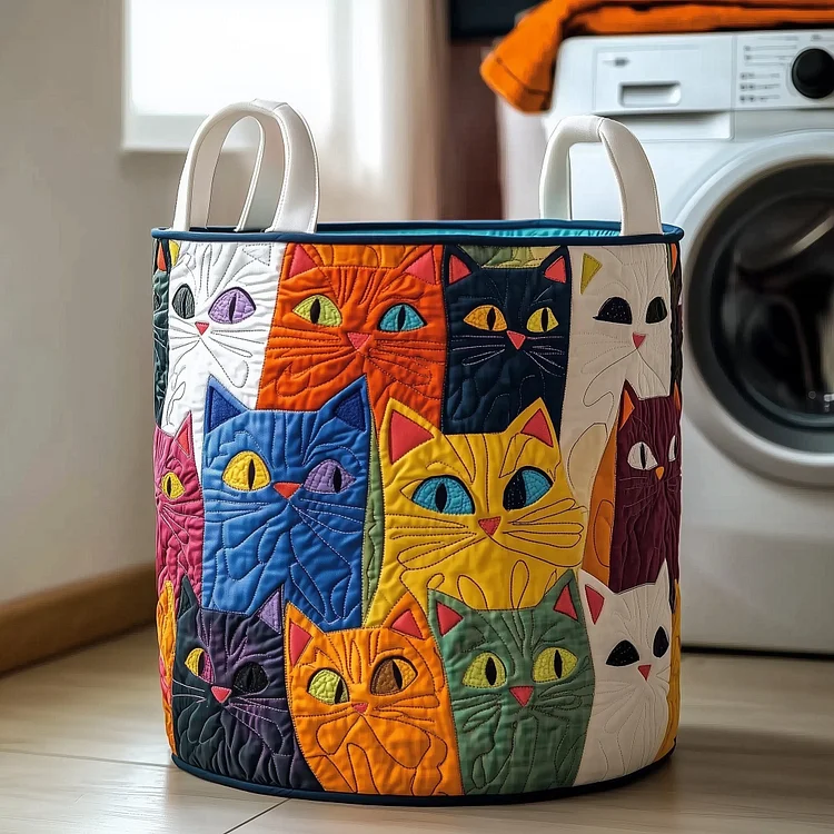 Whimsical Cat Quilted Laundry Basket GFTOTG218