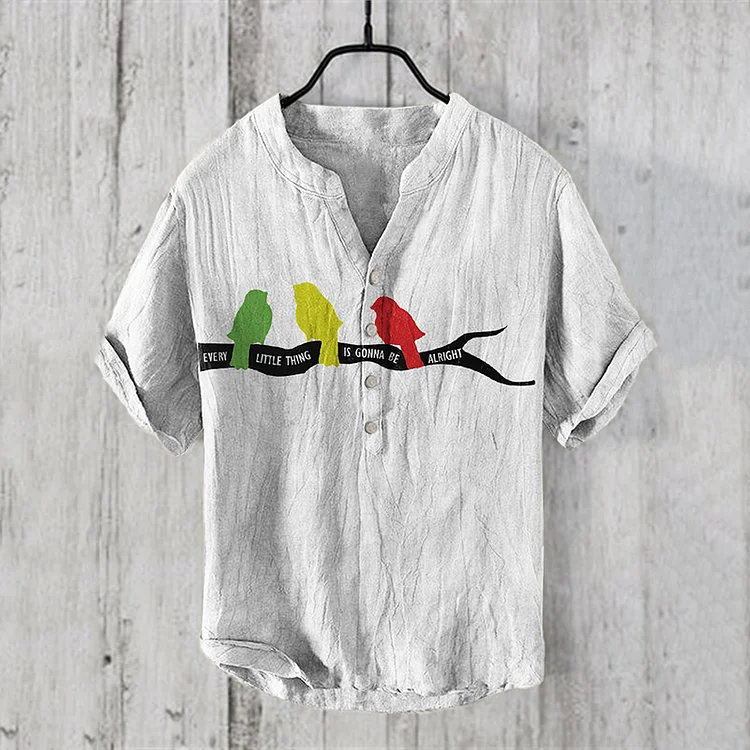 Men's Reggae Art Print Linen Blend Casual Shirt