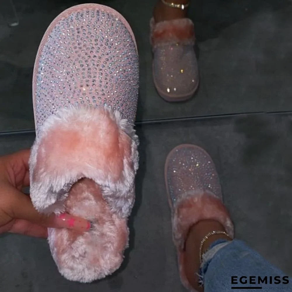 Pink Casual Living Hot Drill Keep Warm Plush Slippers | EGEMISS