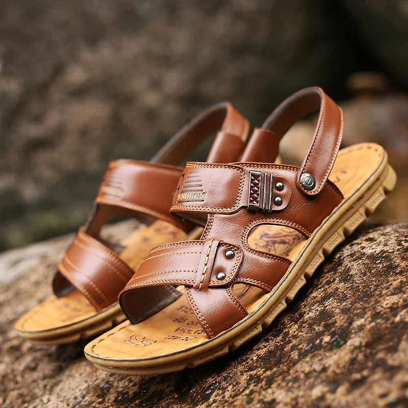 Men's Leather Sandals Summer New Men's Leather Sandals Men's Outdoor Casual Men's Beach Shoes Soft Bottom Non-slip SandalsShoes